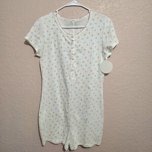 Cotton Studio Womens Pajama Romper L Button Front Lounge New Loose Tag